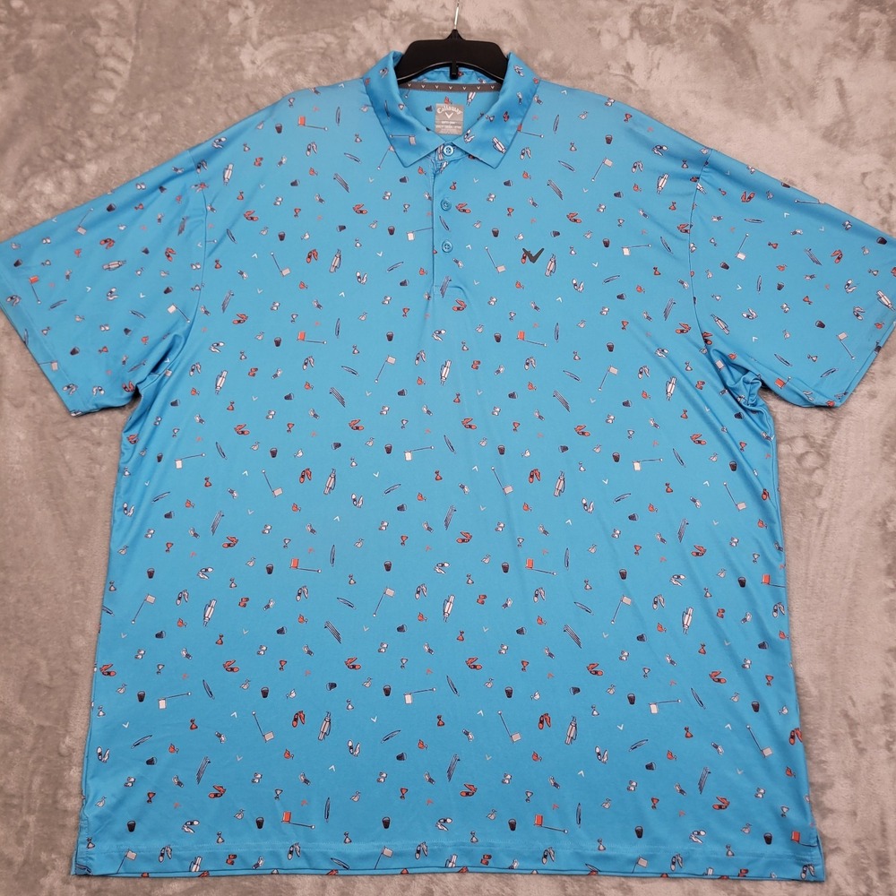 Callaway Opti-Dri Men's 2XLT Blue Clubs Shoes Flagstick Performance Golf Polo